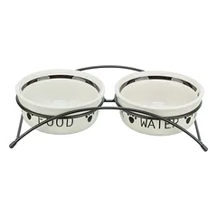 Trixie Dubenėlių kompl., keramika-metal., 2x0.6 l, ø 15 cm-32x9x15 cm, baltas-juodas