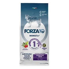 Forza10 MonoDiet Sensitive Skin Medium/Maxi Adult hipoalerginis sausas maistas vidutinio ir didelio dydžio šunims su jautria oda, 10 kg