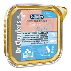 DR. CLAUDER’S drėgnas maistas katėms su krevetėmis ir menke padaže 100g