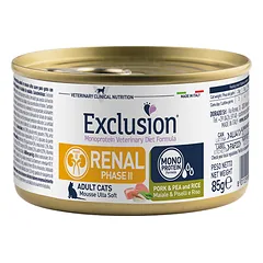 Exclusion Renal Diet Phase II konservuotas pašaras katėms su kiauliena, žirniais, ryžiais 85 g