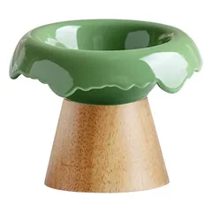 Xingmi Ceramics gyvūnų augintinių dubenėlis, keraminis su mediniu dugnu, alyvinis, 0,25 l, 15,5x12 cm — 3 nuotrauka