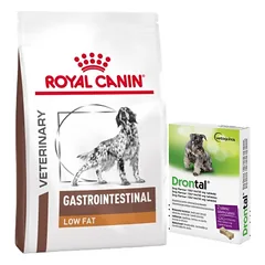 ROYAL CANIN Gastro Intestinal Low Fat LF22 12kg + Vetoquinol Drontal - šuns skonis 2tabl.