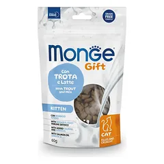 Monge Gift Cat FILLED & CRUNCHY Kitten Trout And Milk traškus skanėstas kačiukams su upėtakiu ir pienu, 60 g