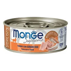 Monge Supreme Tuna With Crab Sterilised konservai sterilizuotiems suaugusiems katėms su tunu ir krabais, 80 g