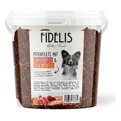 FIDELIS kalakutienos filė su granatais ir batatais, skanėstai šunims (500 g kibiras)