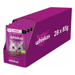 WHISKAS Adult paketėlis 28x85g drėgno maisto suaugusioms katėms su lašiša padaže