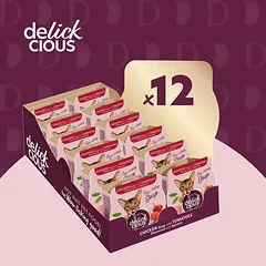 Delickcious™ skystas skanėstas katėms – vištienos sriuba su pomidorais ir špinatais