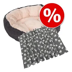 zooplus Exclusive ekonominis rinkinys: minkštas guolis Cozy Cord + flyso pledas Pawty