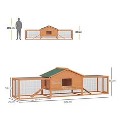 Mažų gyvūnų narvas PawHut 309x79x86cm., rudos/žalios spalvos — 3 nuotrauka