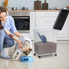Naminių gyvūnėlių ėdalo dėžių rinkinys Relaxdays 10048220.0, 2 dėžės su samteliu ir 4 ratukais — 3 nuotrauka