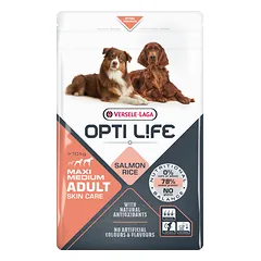 VERSELE LAGA Opti Life Adult Skin Care Medium & Maxi ėdalas suaugusiems vidutinių ir didelių veislių šunims su lašiša ir ryžiais 12,5 kg