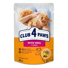 CLUB 4 PAWS Premium Visavertis konservuotas ėdalas suaugusioms katėms su veršiena padaže, 85 g