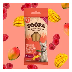 SOOPA Mango ir aviečių lazdelės šunims, Mango & Raspberry Dog Dental Sticks, 100g — 2 nuotrauka