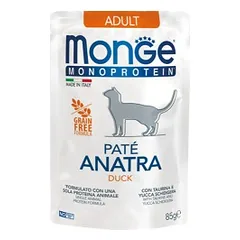 Monge Monoprotein Adult begrūdis konservuotas pašaras katėms su antiena 85g
