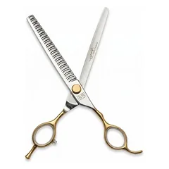 TAURO Perfection by Janita J. Plungė tiesios filiravimo žirklės dešiniarankiams, 18 dantukų, nerūdijančio plieno, 18 cm, tiesios, filiravimo (chunker), 18 dantukų, 440c nerūdijančiojo plieno 18 cm (7''), aukso spalvos — 2 nuotrauka
