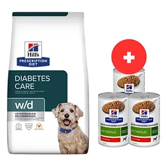 HILL'S Prescription Diet w/d Diabetes Care Chicken Adult 10 kg šunims, linkusiems priaugti svorio / po kastracijos + 3 x 370 g šunų ėdalo NEMOKAMAI