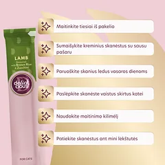 DELICKCIOUS kreminiai skanėstai su ėriena ir ryžiais suaugusioms katėms (4x15 g), 60 g — 5 nuotrauka