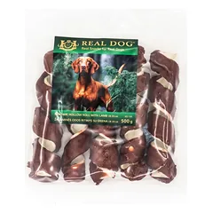 Žaliaminės odos ritinys su ėriena REAL DOG Snacks 18-20cm 500g parduotuvėje petbaze.lt