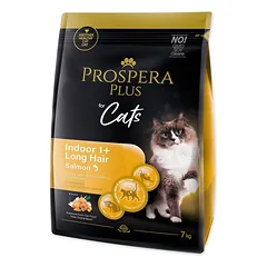 Prospera Plus Indoor 1+ Salmon Long Hair sausas pašaras suaugusioms patalpų katėms su lašiša ir ilgu kailiu, 7 kg