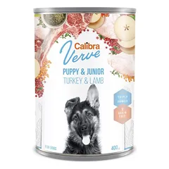 CALIBRA Dog Verve GF Puppy&Junior Turkey&Lamb 400 g Šuniukams ir jauniems šunims skirtas drėgnas ėdalas be grūdų su kalakutiena ir ėriena