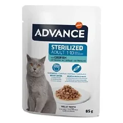 Advance Cat Wet Sterilized Codfish drėgnas maistas sterilizuotoms katėms su menke, 85 g