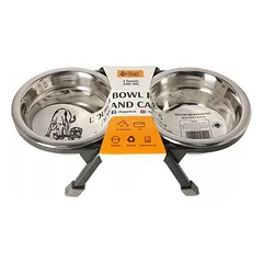 DINGO metaliniai dubenėliai ant perdirbto plastiko stovo šunims ir katėms 11,5 cm, 0,24 l x 2
