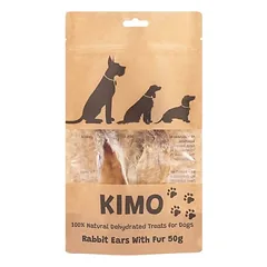 Kimo – džiovintas skanėstas šunims triušių ausys su kailiuku, 50g — 1 nuotrauka