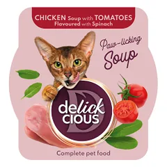 Delickcious vištienos sriuba katėms su pomidorais ir špinatais, 80 g