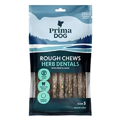 PrimaDog Rough Chews Herb Dentals skanėstas šunims, traškus kauliukas su žolelėmis dantų sveikatai, 100 g