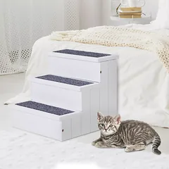 Laipteliai šunims ir katėms su daiktadėže, 3 pakopų, 38 cm aukščio, mažiems ir vidutiniams šunims, 40,5 x 44,5 x 38 cm, balti — 2 nuotrauka