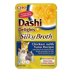 Ciao Dashi Delights katėms, šilkinis vištienos ir tuno sultinys