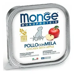 Monge Monoprotein Fruits Puppy paštetas su vištiena ir obuoliu, drėgnas maistas šuniukams 150 g