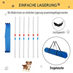 Agility slalomo rinkinys šunims, 6 sulankstomi stulpeliai, su nešiojimo krepšiu, šunų dresūrai ir žaidimams, 305 x 60 x 94 cm, baltas ir mėlynas — 5 nuotrauka