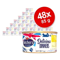 Butcher's Delicious Dinners drėgnas maistas katėms, ekonominė pakuotė 48 x 85 g
