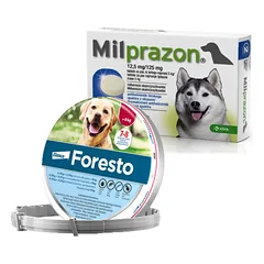 MILPRAZON ŠUNIMS 12,5mg/125 mg, 4 tabl. šunims + ELANCO Foresto Antkaklis šunims virš 8kg