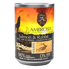AMBROSIA Salmon & Rabbit – natūralūs konservai šunims su lašiša ir triušiena 400g. nuotrauka
