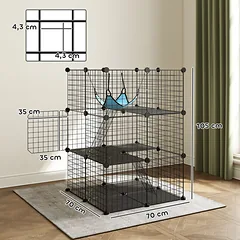 Kačių narvas modulinis su hamaku, juodos ir mėlynos spalvos, 70 × 70 × 105 cm — 3 nuotrauka