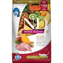 FARMINA N&D TROPICAL SELECTION - CAT Dry Chicken, Spelt, Oats NEUTERED 4+1 kg
