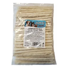 Skanėstas iš buivolo odos balta JUKO Užkandžiai12,5 cm, 7 - 8 mm (100 vnt)