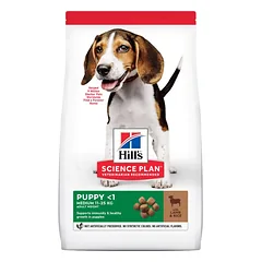 HILL'S Science Plan Puppy <1 Medium breed sausas maistas su ryžiais ir ėriena 14 kg + NEMOKAMI skanėstai