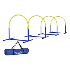 Agility rinkinys šunims pradedantiesiems, 4 lankai, su nešiojimo krepšiu, 88 x 64 x 95 cm, mėlynas ir geltonas