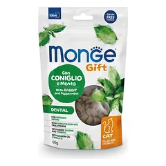 Monge Gift Filled And Crunchy Dental Rabbit And Peppermint traškūs skanėstai katėms su triušiu ir mėta dantų higienai, 60 g