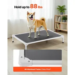 Pakeltas šunų guolis (hamakas) dideliems šunims, pilkas, L, aliuminio rėmas — 3 nuotrauka
