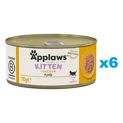 APPLAWS Kitten Chicken Breast šlapias maistas kačiukams vištienos gabaliukai želė 6x70 g