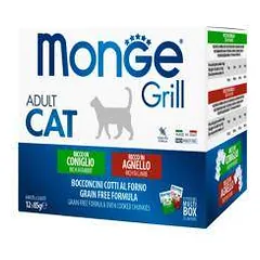 Monge Grill Mix Cat drėgno maisto rinkinys katėms su triušiena ir ėriena, 85 g