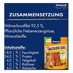 Vitakraft Pure Chicken XXL Strips vištienos filė, skanėstai šunims, > 250 g — 3 nuotrauka