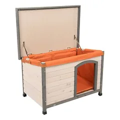 Trixie Natura ekonomiškas rinkinys: šunų būda Classic su plokščiu stogu ir izoliacija, Dydis M - L: B 104 x T 68 x H 72 cm, pilka — 5 nuotrauka