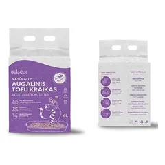 8 VNT. – Kraikas katėms TOFU BeloCat, levandų kvapo, 6 l (2,5 kg), 2 mm granulės
