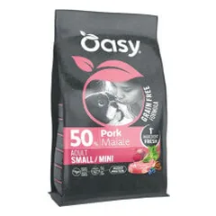 Oasy Grain Free Adult Small/Mini sausas pašaras su kiauliena mažų veslių šunims - Pet24