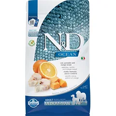 FARMINA N&D Ocean dog codfish, pumpkin, orange Adult medium & maxi 2,5 kg menkė, moliūgas, apelsinas